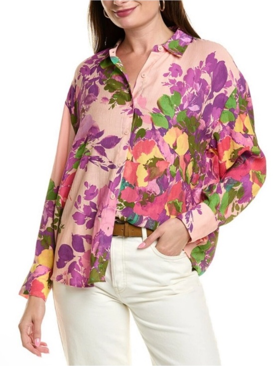 Nicole Miller Tops - NWT Nicole Miller Floral Print Long Sleeve Button Front Oversized Shirt